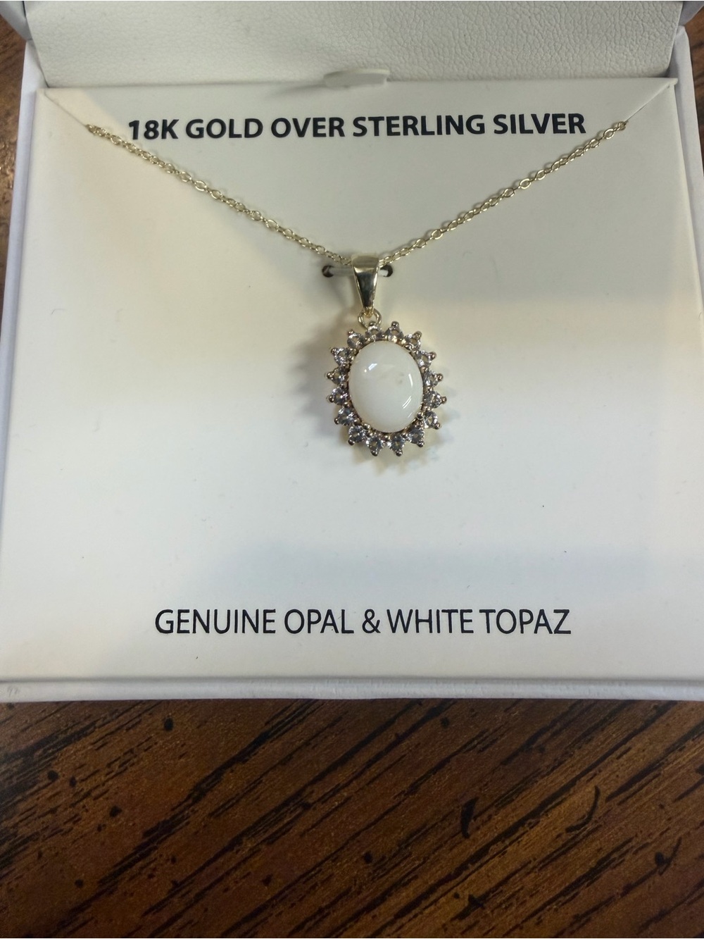 Macy's 18K Gold Over Sterling Silver White Opal & White Topaz Pendant Necklace